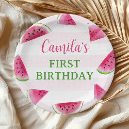 Plato De Papel Cumpleaños de Sandía Uno en un Melón Fiesta