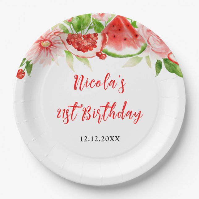 Plato De Papel Cumpleaños de Sandía y Granada (Anverso)