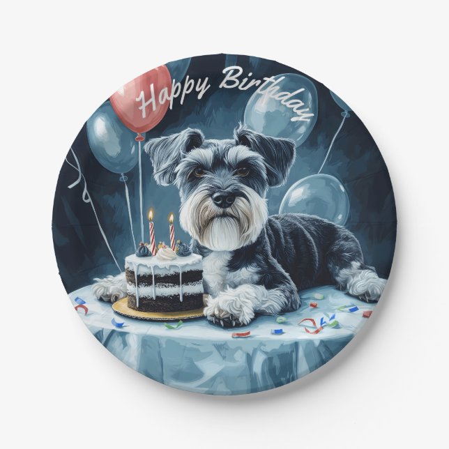 Plato De Papel Cumpleaños de Schnauzer (Anverso)