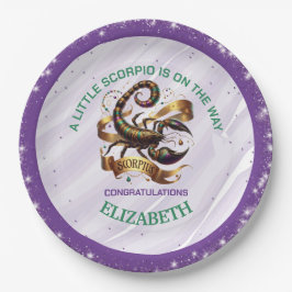 Plato De Papel Cumpleaños de Scorpio Lavanda y Verde