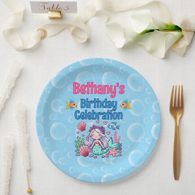 Plato De Papel Cumpleaños de Sirena Bajo El Mar (Boda)