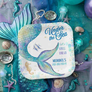 Plato De Papel Cumpleaños de Sirena Bajo el Mar