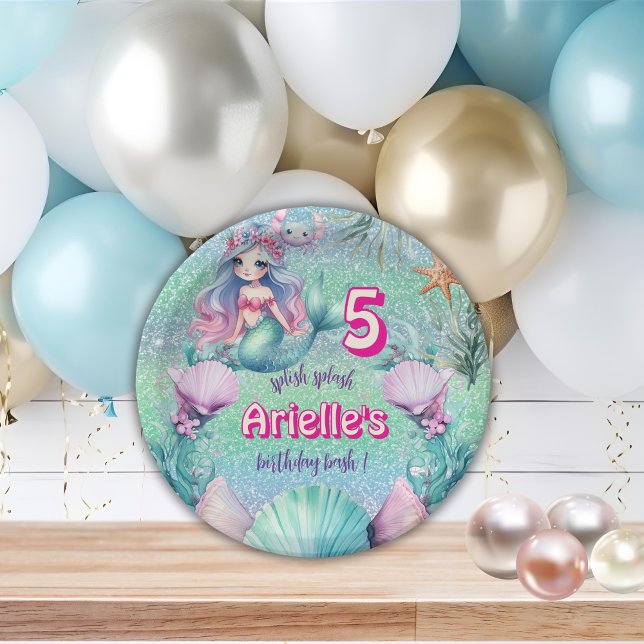 Plato De Papel Cumpleaños de sirena morada con purpurina (Subido por el creador)