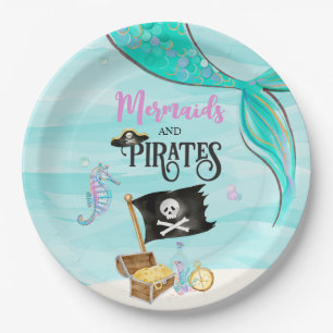 Plato De Papel Cumpleaños de Sirenas y Piratas