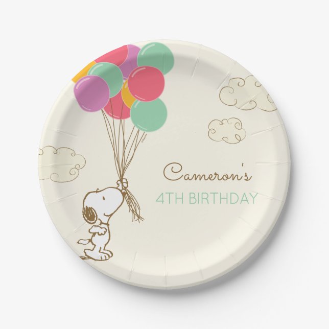 Plato De Papel Cumpleaños de Snoopy y Balloons (Anverso)