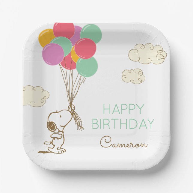 Plato De Papel Cumpleaños de Snoopy y Balloons (Anverso)