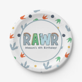 Plato De Papel Cumpleaños de Stomp Chomp Rawr Dinosaur