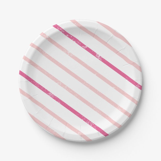 Plato De Papel Cumpleaños de Stripe Girl Pink (Anverso)