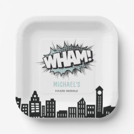 Plato De Papel Cumpleaños de superhéroe de historietas