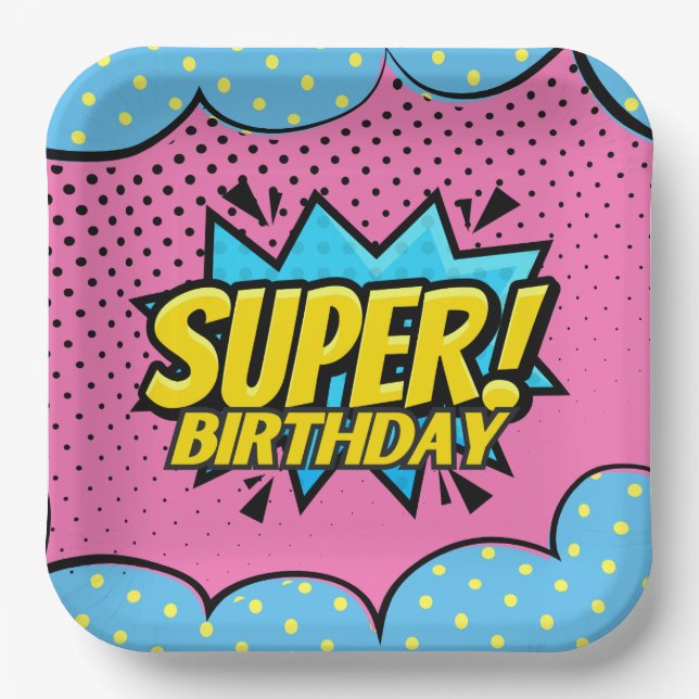 Plato De Papel cumpleaños de superhéroes de historietas (Anverso)