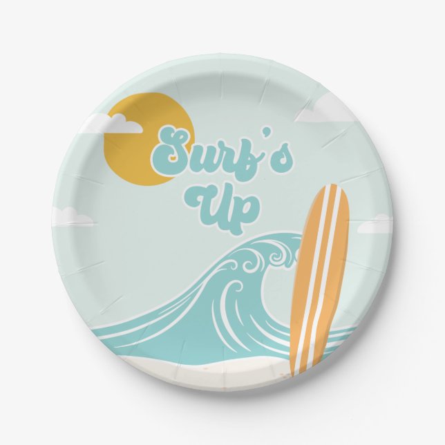 Plato De Papel Cumpleaños de Surf's Up Beach (Anverso)