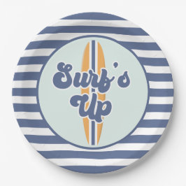 Plato De Papel Cumpleaños de Surf's Up Surfboard Beach