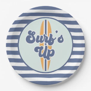 Plato De Papel Cumpleaños de Surf's Up Surfboard Beach