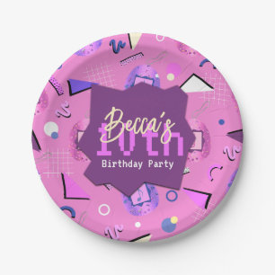 Plato De Papel Cumpleaños de Tamagotchi Rosa Retro