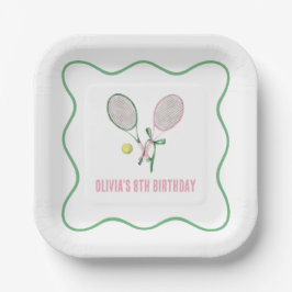 Plato De Papel Cumpleaños de tenis a cuadros preppy