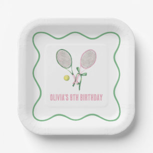 Plato De Papel Cumpleaños de tenis a cuadros preppy