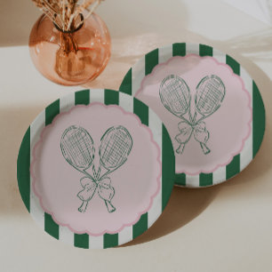 Plato De Papel Cumpleaños de tenis con raqueta junto al Country C