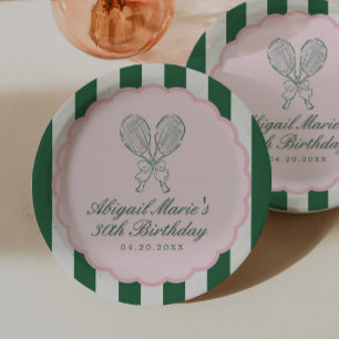 Plato De Papel Cumpleaños de tenis con raqueta junto al Country C