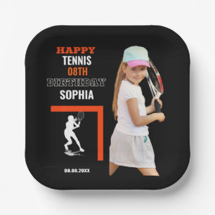Plato De Papel Cumpleaños de Tenis, Jugadora de Tenis Chica
