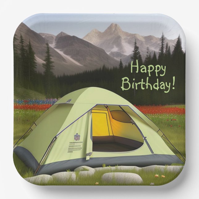 Plato De Papel Cumpleaños de Tent Camping (Anverso)