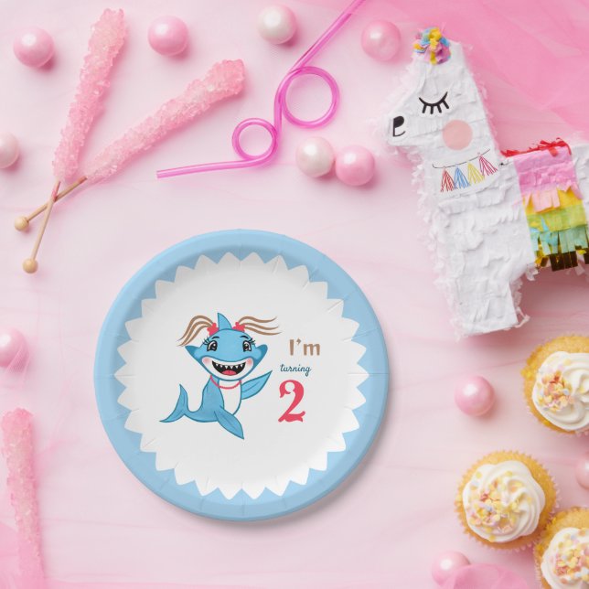 Plato De Papel Cumpleaños de tiburón bebé (Fiesta)
