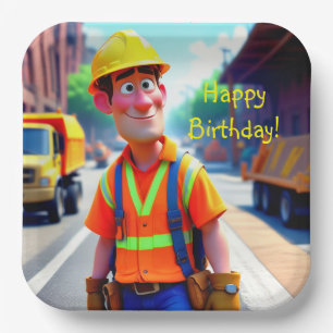 Plato De Papel Cumpleaños de Trabajadores de Construcción