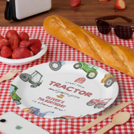 Plato De Papel Cumpleaños de tractor acuarela para cualquier edad