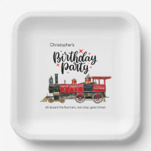 Plato De Papel Cumpleaños de tren vintage estético