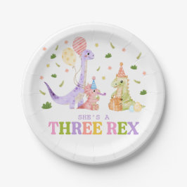 Plato De Papel Cumpleaños de tres dinosaurios Rex