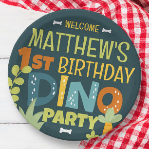 Plato De Papel Cumpleaños de un niño de dinosaurio chino moderno