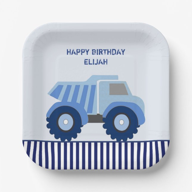 Plato De Papel Cumpleaños de un niño Personalizado de un camión c (Anverso)