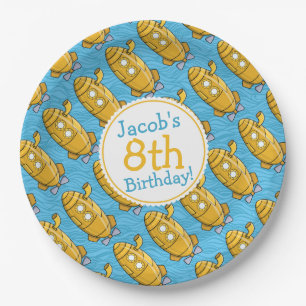 Plato De Papel Cumpleaños de un niño submarino amarillo