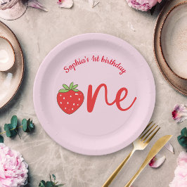 Plato De Papel Cumpleaños de una fresa rosa