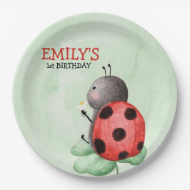 Plato De Papel Cumpleaños de una mariquita en una acuarela prader