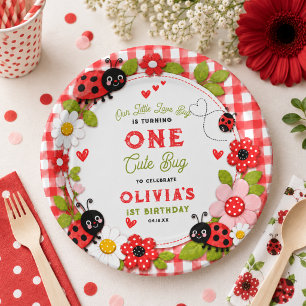 Plato De Papel Cumpleaños de una mariquita floral Un Bicho Lindo