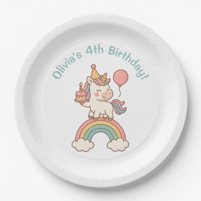 Plato De Papel Cumpleaños de Unicornio (Anverso)
