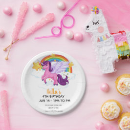 Plato De Papel Cumpleaños de Unicornio y Arcoíris