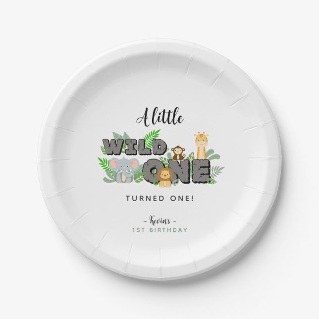 Plato De Papel Cumpleaños de uno salvaje de la selva (Anverso)