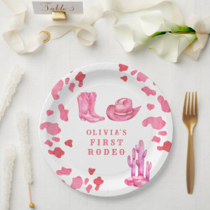 Plato De Papel Cumpleaños de vaquera occidental en su primer rode