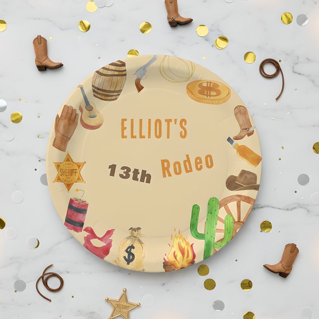 Plato De Papel Cumpleaños de vaquero de rodeo occidental (Subido por el creador)