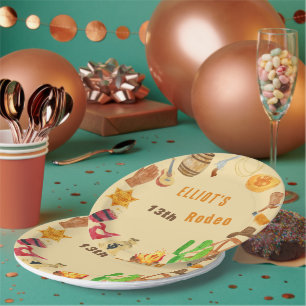 Plato De Papel cumpleaños de vaquero del rodeo occidental
