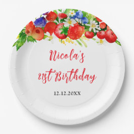 Plato De Papel Cumpleaños de Verano con Frutas Rojizas