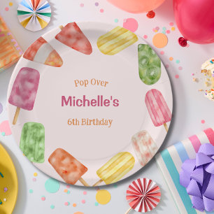 Plato De Papel Cumpleaños de verano con paleta de acuarela