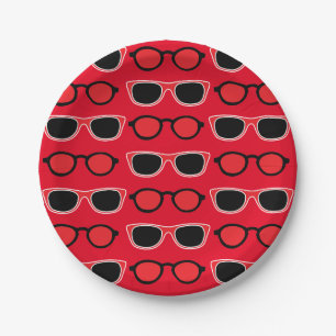Plato De Papel Cumpleaños de verano de gafas de sol rojas negras