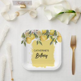 Plato De Papel Cumpleaños de verano de limón botánico