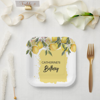 Plato De Papel Cumpleaños de verano de limón botánico
