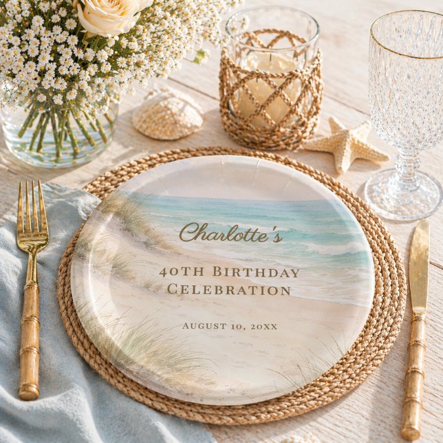Plato De Papel Cumpleaños de verano en la costa de la playa (Subido por el creador)