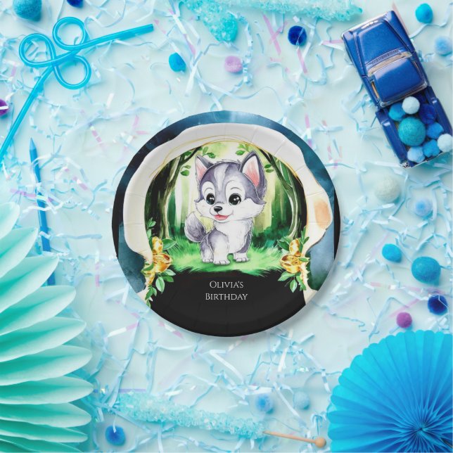 Plato De Papel Cumpleaños de Woodland Wolf (Fiesta)