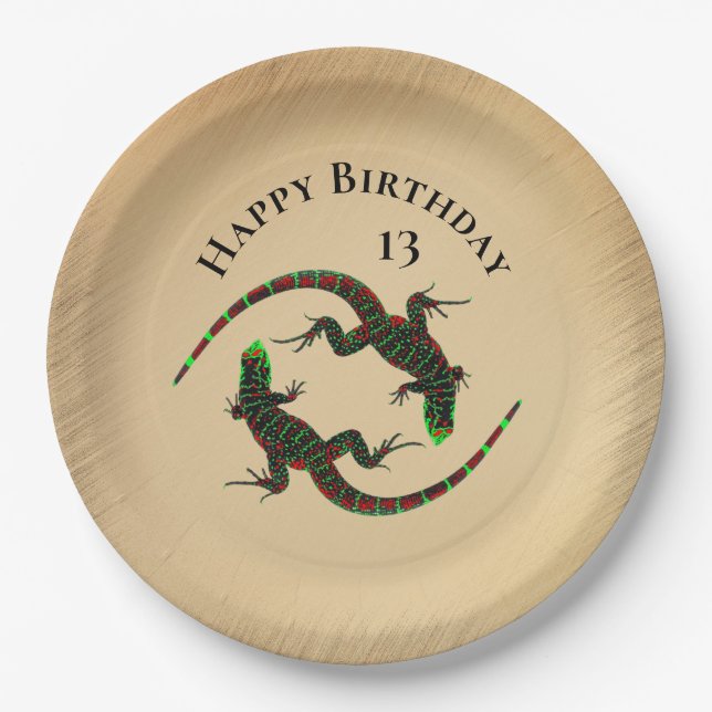 Plato De Papel Cumpleaños de Yin Yang Lizards (Anverso)