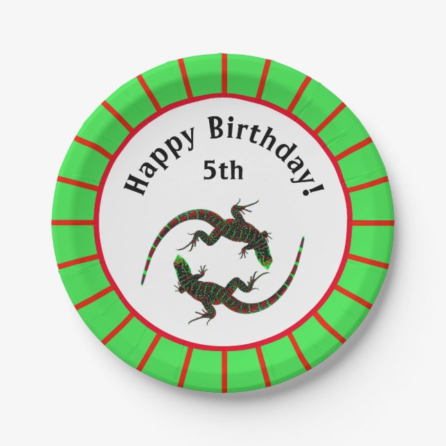 Plato De Papel Cumpleaños de Yin Yang Lizards (Anverso)